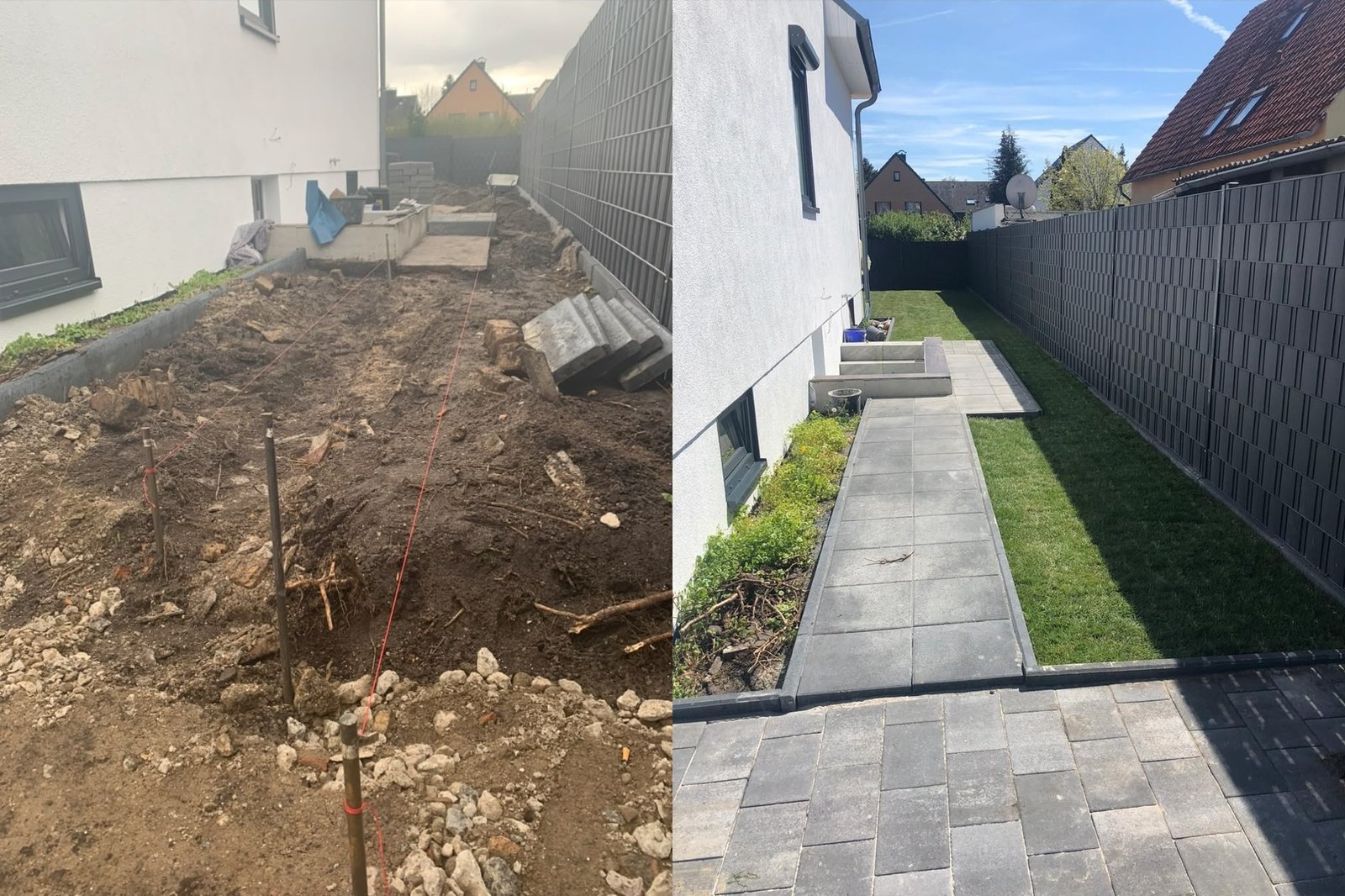Neuer Gartenweg mit Sichtschutzzaun – eigenes Projekt von LEO Außenanlagen